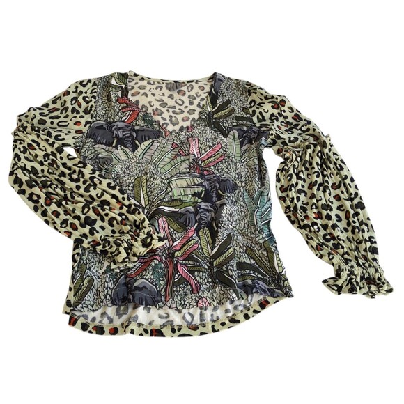 ANTHROPOLOGIE $98 Blank London Sibley Leopard Floral Ruffle Top Size XSmall - Picture 4 of 10